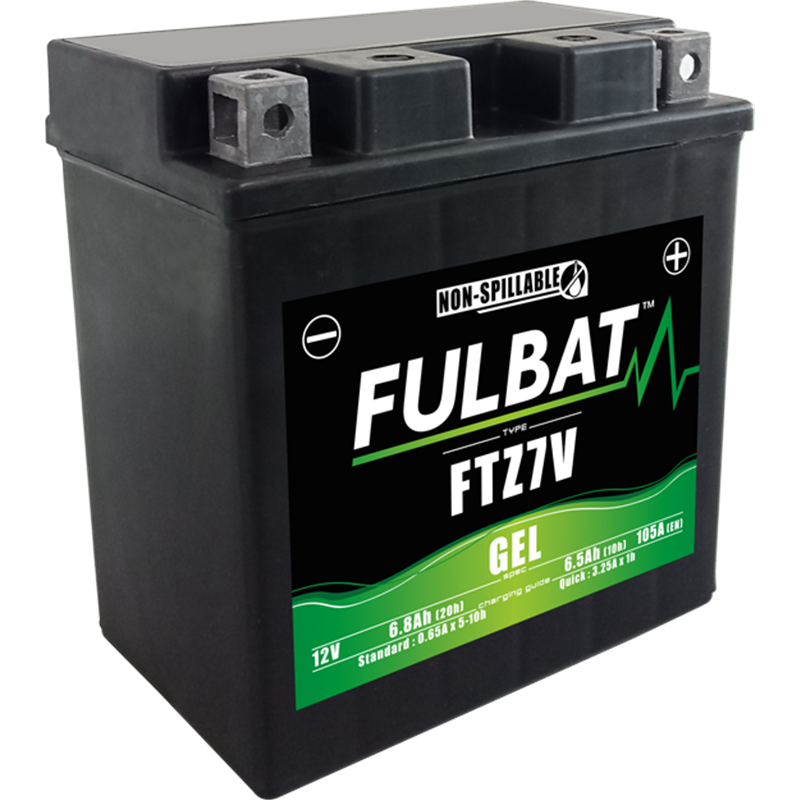 Fulbat battery  FTZ7V GEL  12Volt  Capacity:6,5Ah  CCA:105Amp  L:113 W:70 H:121   P/N:550998  Polarity: - / +