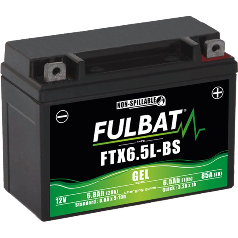 Fulbat battery  FTX6,5L-BS GEL  12Volt  Capacity:6,5Ah  CCA:85Amp  L:139 W:66 H:102   P/N:550963  Polarity: -/+