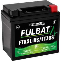 Fulbat battery  FTX5L-BS / FTZ6S GEL (High Capacity)  12Volt  Capacity:5Ah  CCA:90Amp  L:113 W:70 H:105   P/N:550919  Polarity: 