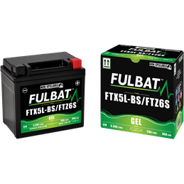 Fulbat battery  FTX5L-BS / FTZ6S GEL (High Capacity)  12Volt  Capacity:5Ah  CCA:90Amp  L:113 W:70 H:105   P/N:550919  Polarity: 