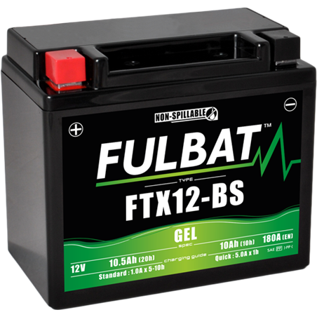 Fulbat battery  FTX12-BS GEL  12Volt  Capacity:10Ah  CCA:180Amp  L:150 W:87 H:130   P/N:550922  Polarity: +/-