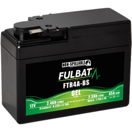 Fulbat battery  FTR4A-BS GEL  12Volt  Capacity:2.3Ah  CCA:45Amp  L:113 W:48 H:85   P/N:550950  Polarity: 