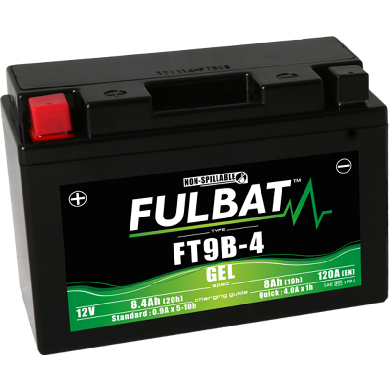 Fulbat battery  FT9B-4 GEL  12Volt  Capacity:8Ah  CCA:120Amp  L:150 W:68 H:105   P/N:550642  Polarity: + / -