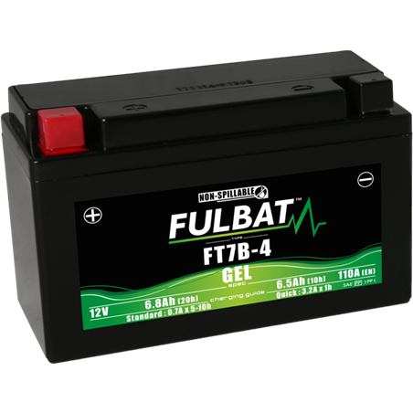 Fulbat battery  FT7B-4 GEL  12Volt  Capacity:6.5Ah  CCA:110Amp  L:150 W:65 H:93   P/N:550641  Polarity: + / -