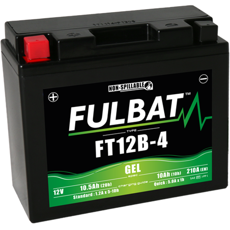 Fulbat battery  FT12B-4 GEL  12Volt  Capacity:10Ah  CCA:210Amp  L:150 W:69 H:130   P/N:550643  Polarity: + / -