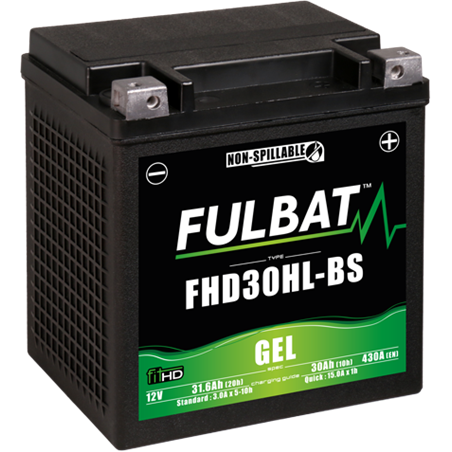 Fulbat battery  FHD30HL-BS GEL  (Harley.D)  12Volt  Capacity:30Ah  CCA:430Amp  L:165 W:130 H:175   P/N:550882  Polarity: - / +