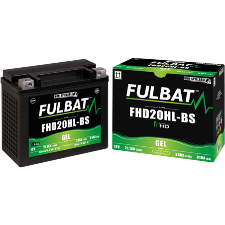 Fulbat battery  FHD20HL-BS GEL  (Harley.D)  12Volt  Capacity:20Ah  CCA:310Amp  L:175 W:87 H:155   P/N:550881  Polarity: - / +