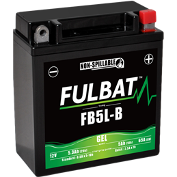 Fulbat battery  FB5L-B GEL  12Volt  Capacity:5Ah  CCA:65Amp  L:120 W:60 H:130   P/N:550991  Polarity: -/+