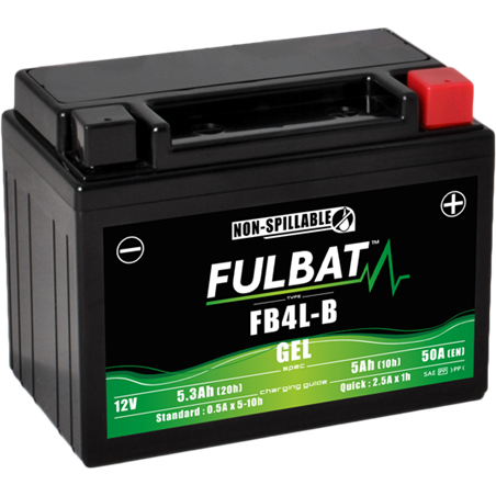 Fulbat battery  FB4L-B GEL  12Volt  Capacity:5Ah  CCA:50Amp  L:120 W:70 H:92   P/N:550916  Polarity: -/+