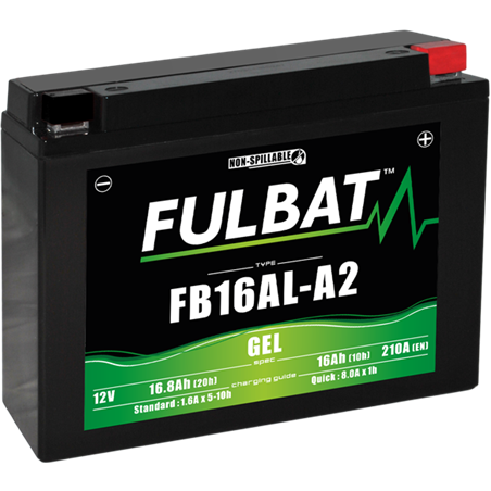 Fulbat battery  FB16AL-A2 GEL  12Volt  Capacity:16Ah  CCA:210Amp  L:205 W:70 H:162   P/N:550948  Polarity: -/+