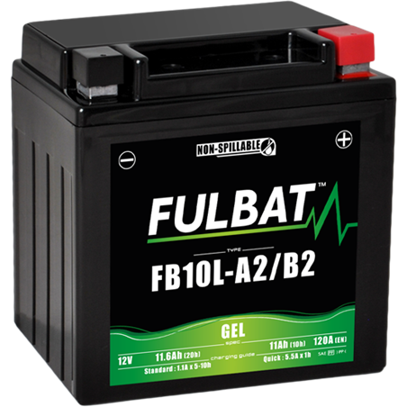 Fulbat battery  FB10L-A2/B2 GEL  12Volt  Capacity:11Ah  CCA:120Amp  L:133 W:90 H:145   P/N:550956  Polarity: -/+