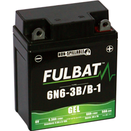 Fulbat battery  6N6-3B/B-1 GEL  6Volt  Capacity:6Ah  CCA:50Amp  L:95 W:55 H:117   P/N:550960  Polarity: - / +