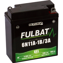 Fulbat battery  6N11A-1B/3A GEL  6Volt  Capacity:11Ah  CCA:90Amp  L:121 W:58 H:130   P/N:550957  Polarity: - / +